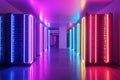 Server room with neon lights symbolizing data protection and internet security Royalty Free Stock Photo