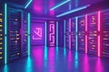Server room with neon lights symbolizing data protection and internet security Royalty Free Stock Photo