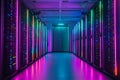 Server room with neon lights symbolizing data protection and internet security Royalty Free Stock Photo
