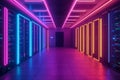Server room with neon lights symbolizing data protection and internet security Royalty Free Stock Photo