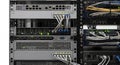 Server Room with Network Routers and Ethernet Cables in Data Center for Cloud Computing Infrastructure Solution and Royalty Free Stock Photo