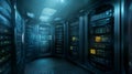 Server room powering data storage network infrastructure and cloud computing solutions Royalty Free Stock Photo