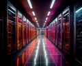 Server room with server racks in the center of the data banner Royalty Free Stock Photo