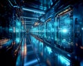 Server room with server racks in the center of the data banner Royalty Free Stock Photo