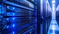 Server room with rows of computer servers and data storage equipment Royalty Free Stock Photo