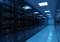 Server room with rows of glowing computer racks data center Royalty Free Stock Photo