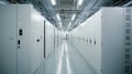 Server Room With Rows of Server Racks, Network Hardware, and Data Cables in Modern Data Center Royalty Free Stock Photo