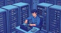 Server Room Technician Cartoon Royalty Free Stock Photo