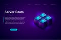 Server room webpage template with computer equipment massive data blocks, database server racks. Royalty Free Stock Photo