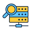 Server Search Badge in Flat Colored Style Showing Lookup Find and Data Discovery Royalty Free Stock Photo
