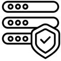 Server security icon with shield check mark over database stack, minimal line vector Royalty Free Stock Photo