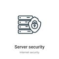 Server security outline vector icon. Thin line black server security icon, flat vector simple element illustration from editable Royalty Free Stock Photo