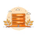 Server stack with cloud and leaves vector illustration for technology concepts and data storage solutions Royalty Free Stock Photo