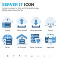 Server IT and technology icon set. Editable size. With flat color style on isolated white background. Server IT icon set