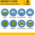 Server IT icon set with lineal color style. Technology vector icon on isolated white background