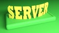 SERVER yellow write on green stand on green background - 3D rendering illustration