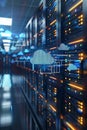 Servers With Cloud Computing Technology, Big Data Processing Center, Storage and Hosting Service Royalty Free Stock Photo