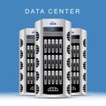 Servers data center on blue background. Cloud computing concept . Flat illustration EPS 10 Royalty Free Stock Photo