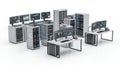 Data Center Servers with Racks Monitors White Background Data Processing Information Technology Cybersecurity Digital Royalty Free Stock Photo