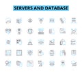 Servers and database linear icons set. Reliability, Capacity, Scalability, Redundancy, Uptime, Security, Performance