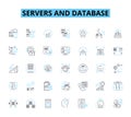 Servers and database linear icons set. Reliability, Capacity, Scalability, Redundancy, Uptime, Security, Performance