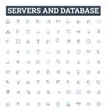 Servers and database vector line icons set. Servers, Databases, SQL, MySQL, PostgreSQL, Oracle, Microsoft SQL Server