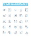 Servers and database vector line icons set. Servers, Databases, SQL, MySQL, PostgreSQL, Oracle, Microsoft SQL Server
