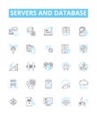 Servers and database vector line icons set. Servers, Databases, SQL, MySQL, PostgreSQL, Oracle, Microsoft SQL Server