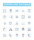 Servers and database vector line icons set. Servers, Databases, SQL, MySQL, PostgreSQL, Oracle, Microsoft SQL Server