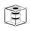 Servers disks protected inside cube security system in black and white