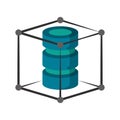Servers disks protected inside cube security system Vector illustration