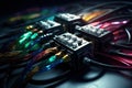 Servers, hard drives, cables, hi tech, technology, digital, electronics, it, computing, future created by generative AI