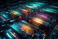 Servers, hard drives, cables, hi tech, technology, digital, electronics, it, computing, future created by generative AI
