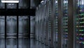 Servers. Server room data center. Backup, hosting, mainframe, farm and computer rack with storage information. 3d render Royalty Free Stock Photo