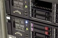 Servers stack with hard drives in a datacenter