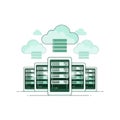 Servers with stylized cloud icons above suggesting cloud computing Royalty Free Stock Photo