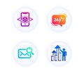 24/7 service, Augmented reality and Search mail icons set. Employee results sign. Vector