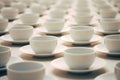 Service background empty drink coffee cups restaurant buffet tea white row Royalty Free Stock Photo