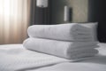 service bed white hotel towel home room fresh resort luxury. Generative AI.