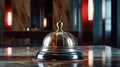 Service Bell on Hotel Reception Desk: A Welcome Sound, Check-In Delights, Generative AI Royalty Free Stock Photo