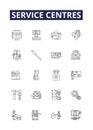 Service centres line vector icons and signs. Centres, Help, Desks, Support, Operations, Centers, Counters, Stations Royalty Free Stock Photo