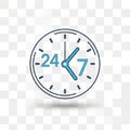 24 7 service clock icon, continuous customer support symbol Royalty Free Stock Photo
