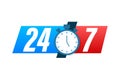 24-7 service concept. 24-7 open. Support service icon. Vector stock illustration Royalty Free Stock Photo