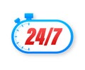 24-7 service concept. 24-7 open. Support service icon. Vector stock illustration. Royalty Free Stock Photo