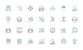 Service delivery line icons collection. Efficiency, Timeliness, Responsiveness, Reliability, Quality, Consistency