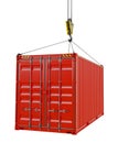 Service delivery - red cargo container hoisted by hook Royalty Free Stock Photo
