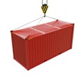Service delivery - red cargo container hoisted by hook Royalty Free Stock Photo