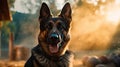 A Service dog of the German Shepherd breed in a police uniform. Police dog. Sniffer Dog. Generative Ai