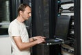 Service engineer in server room Royalty Free Stock Photo