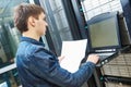 Service engineer in server room Royalty Free Stock Photo